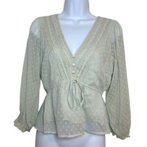 Abercrombie & Fitch Sage Green Swiss Dot Peplum Blouse Size S Long Sleeve